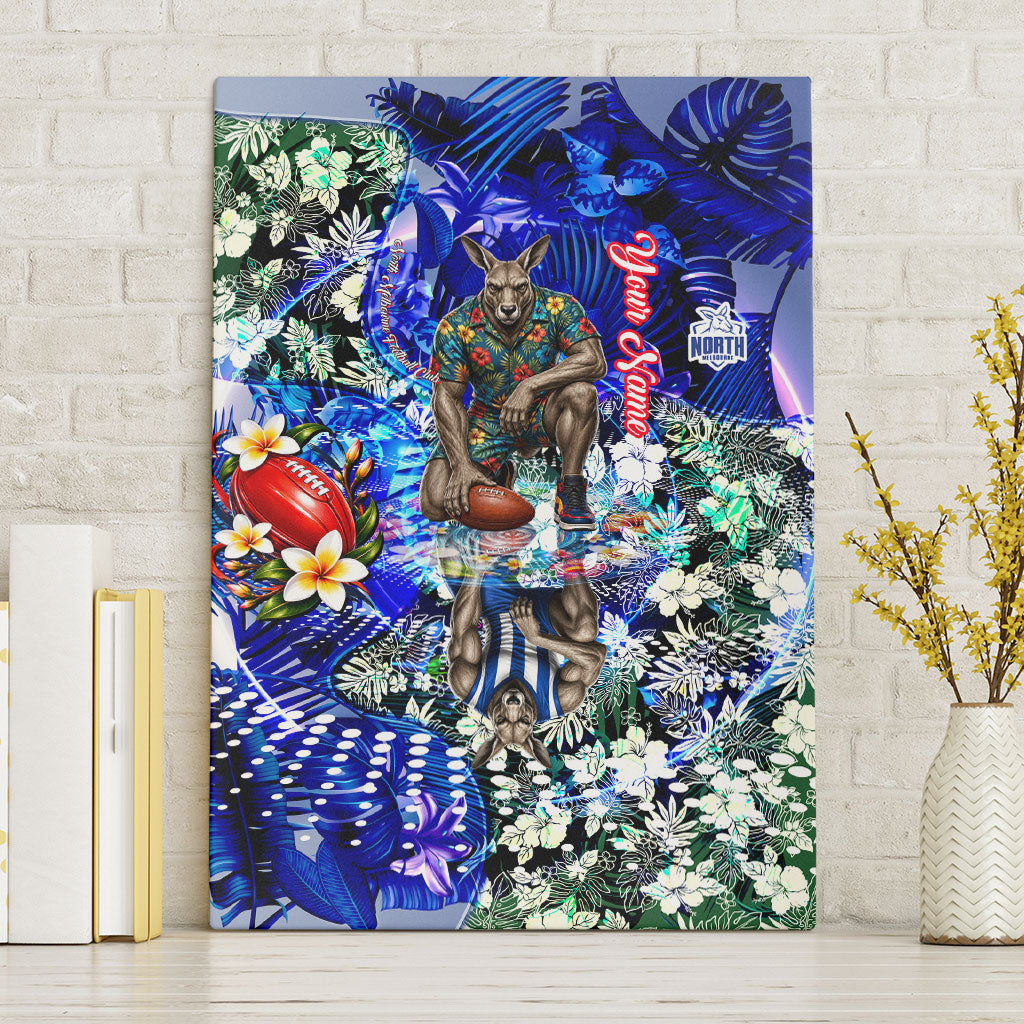 Personalized North Melbourne Football Kangaroos Canvas Wall Art Tropical Hibiscus Flowers - Pacific Fusion Style