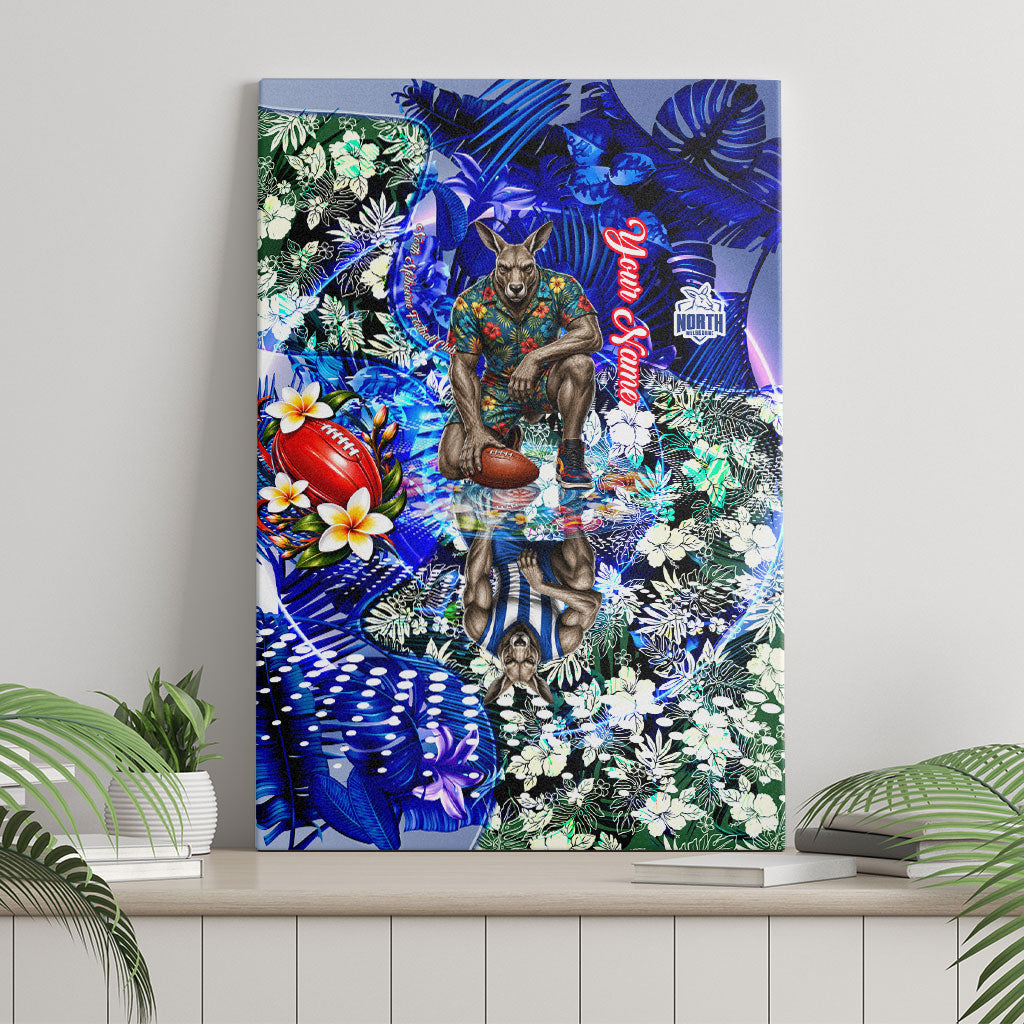Personalized North Melbourne Football Kangaroos Canvas Wall Art Tropical Hibiscus Flowers - Pacific Fusion Style