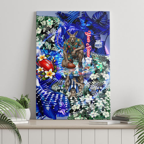 Personalized North Melbourne Football Kangaroos Canvas Wall Art Tropical Hibiscus Flowers - Pacific Fusion Style