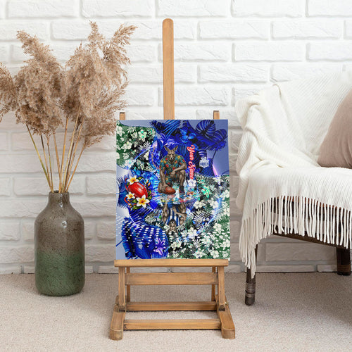 Personalized North Melbourne Football Kangaroos Canvas Wall Art Tropical Hibiscus Flowers - Pacific Fusion Style