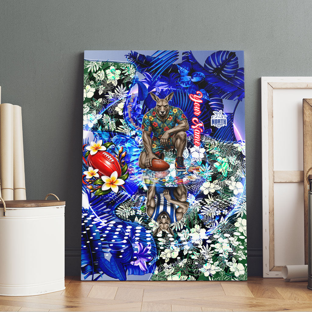 Personalized North Melbourne Football Kangaroos Canvas Wall Art Tropical Hibiscus Flowers - Pacific Fusion Style