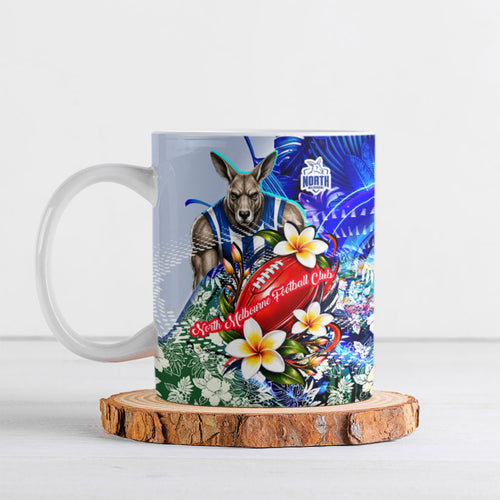 Personalized North Melbourne Football Kangaroos Ceramic Mug Tropical Hibiscus Flowers - Pacific Fusion Style