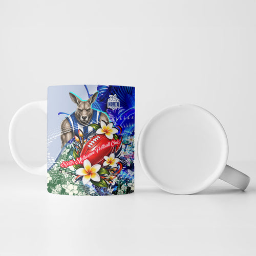 Personalized North Melbourne Football Kangaroos Ceramic Mug Tropical Hibiscus Flowers - Pacific Fusion Style