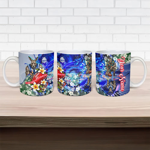 Personalized North Melbourne Football Kangaroos Ceramic Mug Tropical Hibiscus Flowers - Pacific Fusion Style