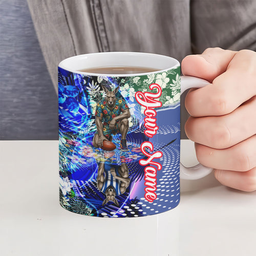 Personalized North Melbourne Football Kangaroos Ceramic Mug Tropical Hibiscus Flowers - Pacific Fusion Style