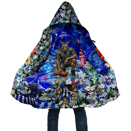 Personalized North Melbourne Football Kangaroos Cloak Tropical Hibiscus Flowers - Pacific Fusion Style