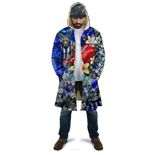Personalized North Melbourne Football Kangaroos Cloak Tropical Hibiscus Flowers - Pacific Fusion Style