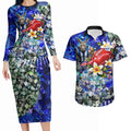 Personalized North Melbourne Football Kangaroos Couples Matching Long Sleeve Bodycon Dress and Hawaiian Shirt Tropical Hibiscus Flowers - Pacific Fusion Style