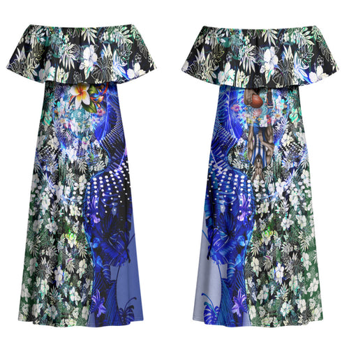 Personalized North Melbourne Football Kangaroos Couples Matching Off Shoulder Maxi Dress and Hawaiian Shirt Tropical Hibiscus Flowers - Pacific Fusion Style