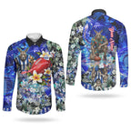 Personalized North Melbourne Football Kangaroos Couples Matching Off Shoulder Maxi Dress and Long Sleeve Button Shirt Tropical Hibiscus Flowers - Pacific Fusion Style