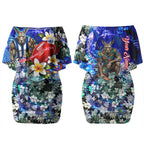 Personalized North Melbourne Football Kangaroos Couples Matching Off Shoulder Short Dress and Long Sleeve Button Shirt Tropical Hibiscus Flowers - Pacific Fusion Style