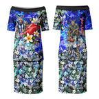 Personalized North Melbourne Football Kangaroos Couples Matching Puletasi and Hawaiian Shirt Tropical Hibiscus Flowers - Pacific Fusion Style