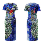 Personalized North Melbourne Football Kangaroos Couples Matching Short Sleeve Bodycon Dress and Long Sleeve Button Shirt Tropical Hibiscus Flowers - Pacific Fusion Style