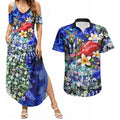 Personalized North Melbourne Football Kangaroos Couples Matching Summer Maxi Dress and Hawaiian Shirt Tropical Hibiscus Flowers - Pacific Fusion Style