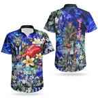 Personalized North Melbourne Football Kangaroos Couples Matching Summer Maxi Dress and Hawaiian Shirt Tropical Hibiscus Flowers - Pacific Fusion Style