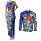 Personalized North Melbourne Football Kangaroos Couples Matching Tank Maxi Dress and Long Sleeve Button Shirt Tropical Hibiscus Flowers - Pacific Fusion Style