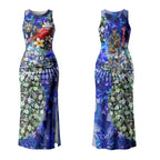 Personalized North Melbourne Football Kangaroos Couples Matching Tank Maxi Dress and Long Sleeve Button Shirt Tropical Hibiscus Flowers - Pacific Fusion Style
