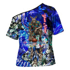 Personalized North Melbourne Football Kangaroos Cross Shoulder Shirt Tropical Hibiscus Flowers - Pacific Fusion Style