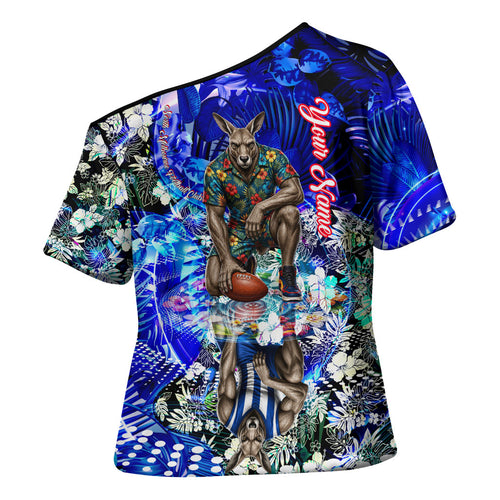 Personalized North Melbourne Football Kangaroos Cross Shoulder Shirt Tropical Hibiscus Flowers - Pacific Fusion Style
