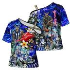 Personalized North Melbourne Football Kangaroos Cross Shoulder Shirt Tropical Hibiscus Flowers - Pacific Fusion Style