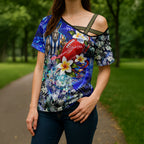 Personalized North Melbourne Football Kangaroos Cross Shoulder Shirt Tropical Hibiscus Flowers - Pacific Fusion Style