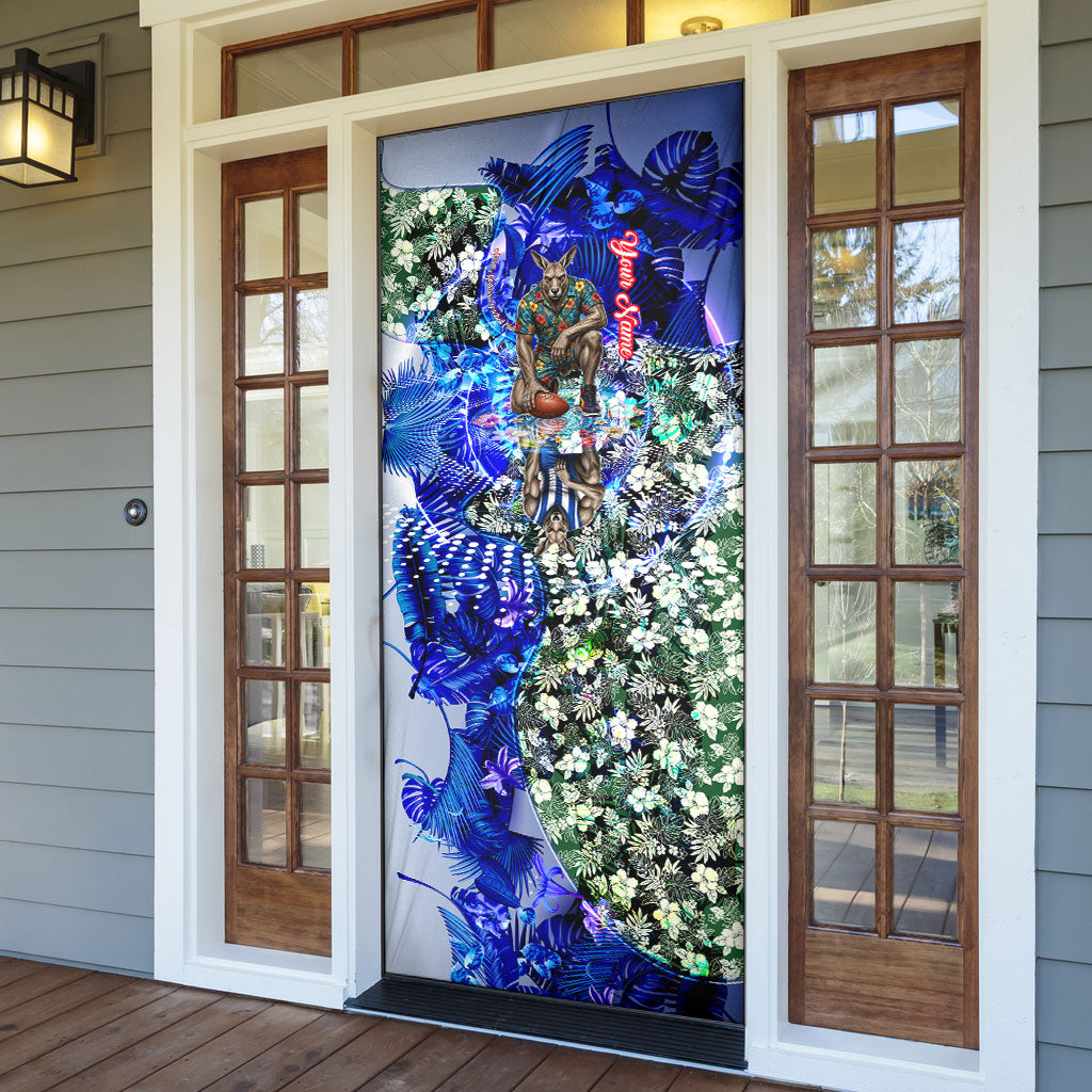 Personalized North Melbourne Football Kangaroos Door Cover Tropical Hibiscus Flowers - Pacific Fusion Style
