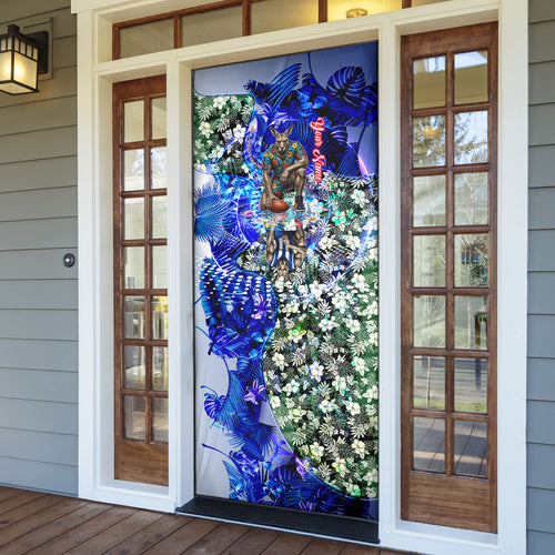 Personalized North Melbourne Football Kangaroos Door Cover Tropical Hibiscus Flowers - Pacific Fusion Style
