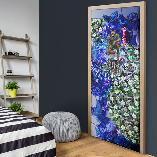 Personalized North Melbourne Football Kangaroos Door Cover Tropical Hibiscus Flowers - Pacific Fusion Style
