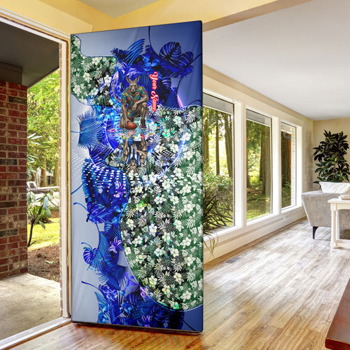 Personalized North Melbourne Football Kangaroos Door Cover Tropical Hibiscus Flowers - Pacific Fusion Style