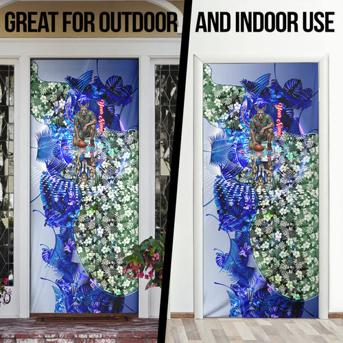 Personalized North Melbourne Football Kangaroos Door Cover Tropical Hibiscus Flowers - Pacific Fusion Style