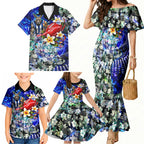 Personalized North Melbourne Football Kangaroos Family Matching Mermaid Dress and Hawaiian Shirt Tropical Hibiscus Flowers - Pacific Fusion Style