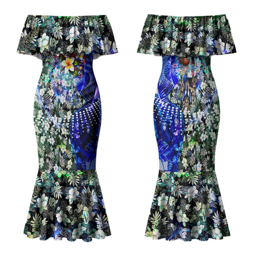 Personalized North Melbourne Football Kangaroos Family Matching Mermaid Dress and Hawaiian Shirt Tropical Hibiscus Flowers - Pacific Fusion Style