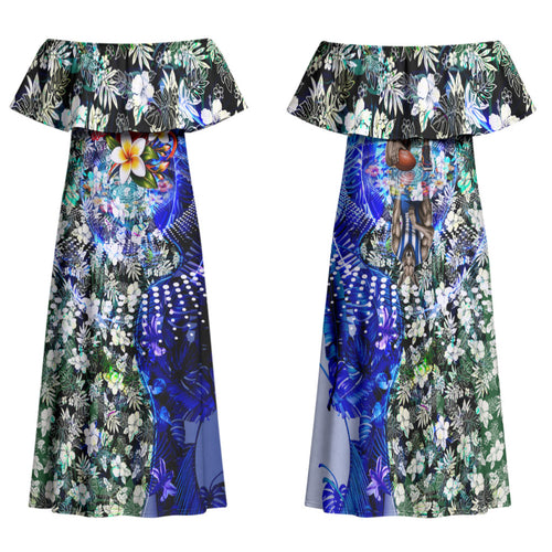 Personalized North Melbourne Football Kangaroos Family Matching Off Shoulder Maxi Dress and Hawaiian Shirt Tropical Hibiscus Flowers - Pacific Fusion Style