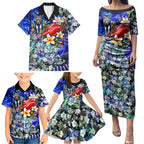 Personalized North Melbourne Football Kangaroos Family Matching Puletasi and Hawaiian Shirt Tropical Hibiscus Flowers - Pacific Fusion Style