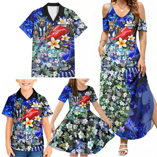 Personalized North Melbourne Football Kangaroos Family Matching Summer Maxi Dress and Hawaiian Shirt Tropical Hibiscus Flowers - Pacific Fusion Style