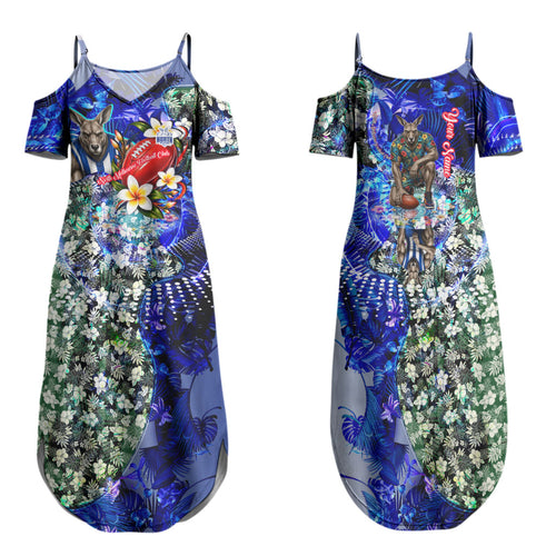 Personalized North Melbourne Football Kangaroos Family Matching Summer Maxi Dress and Hawaiian Shirt Tropical Hibiscus Flowers - Pacific Fusion Style