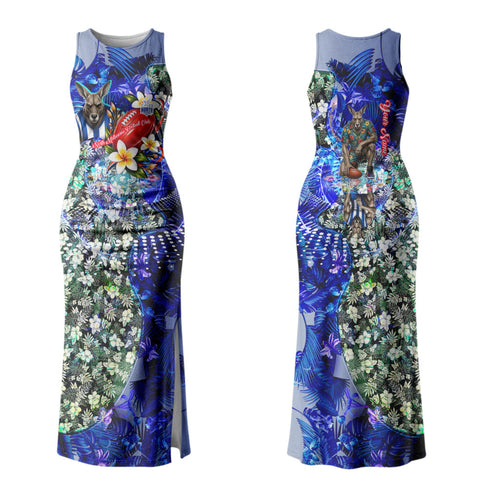 Personalized North Melbourne Football Kangaroos Family Matching Tank Maxi Dress and Hawaiian Shirt Tropical Hibiscus Flowers - Pacific Fusion Style