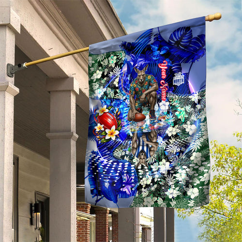 Personalized North Melbourne Football Kangaroos Garden Flag Tropical Hibiscus Flowers - Pacific Fusion Style
