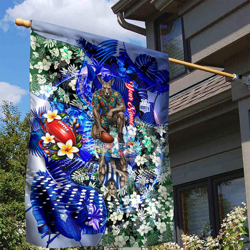 Personalized North Melbourne Football Kangaroos Garden Flag Tropical Hibiscus Flowers - Pacific Fusion Style