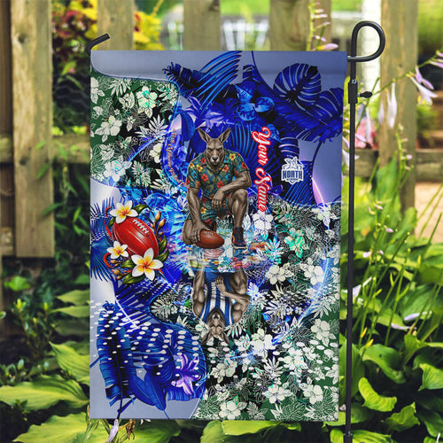 Personalized North Melbourne Football Kangaroos Garden Flag Tropical Hibiscus Flowers - Pacific Fusion Style