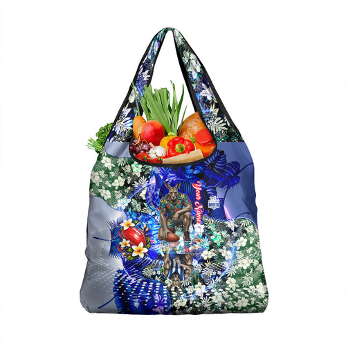 Personalized North Melbourne Football Kangaroos Grocery Bag Tropical Hibiscus Flowers - Pacific Fusion Style