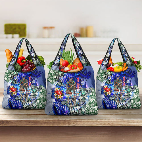 Personalized North Melbourne Football Kangaroos Grocery Bag Tropical Hibiscus Flowers - Pacific Fusion Style