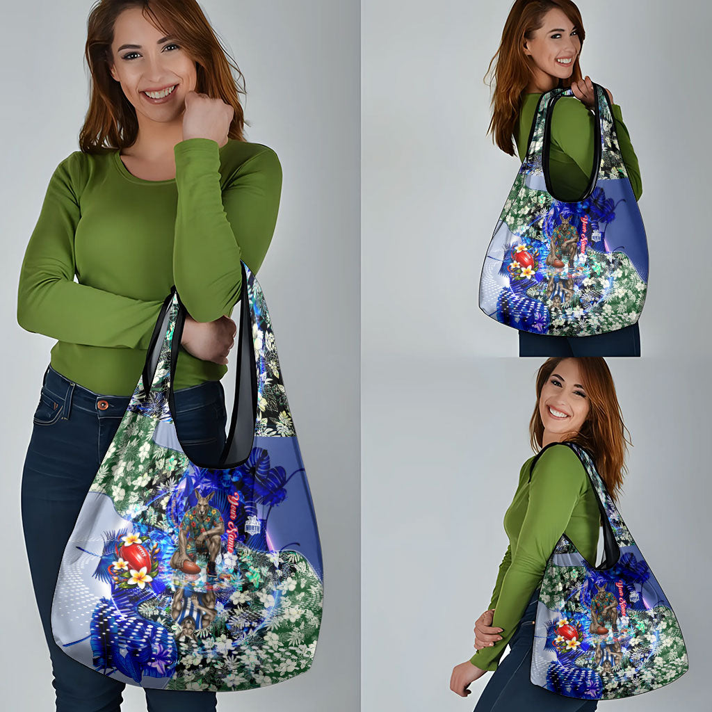 Personalized North Melbourne Football Kangaroos Grocery Bag Tropical Hibiscus Flowers - Pacific Fusion Style