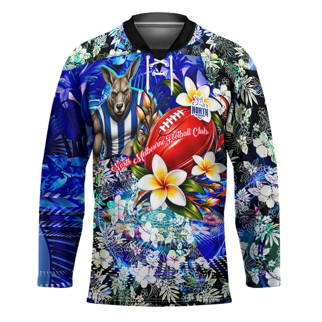 Personalized North Melbourne Football Kangaroos Hockey Jersey Tropical Hibiscus Flowers - Pacific Fusion Style