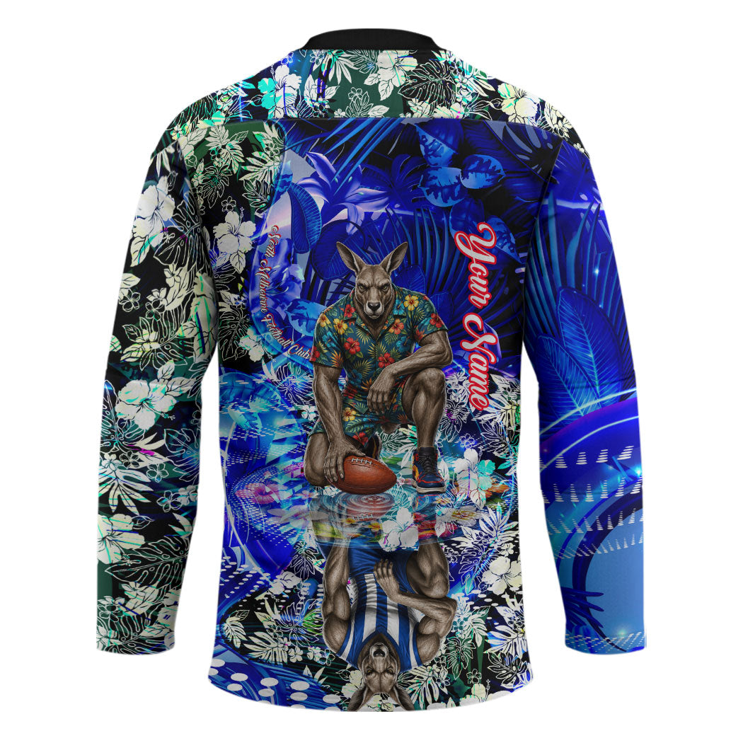 Personalized North Melbourne Football Kangaroos Hockey Jersey Tropical Hibiscus Flowers - Pacific Fusion Style