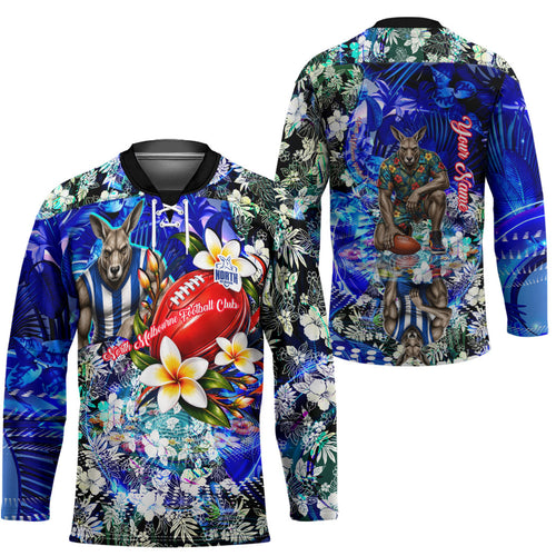 Personalized North Melbourne Football Kangaroos Hockey Jersey Tropical Hibiscus Flowers - Pacific Fusion Style