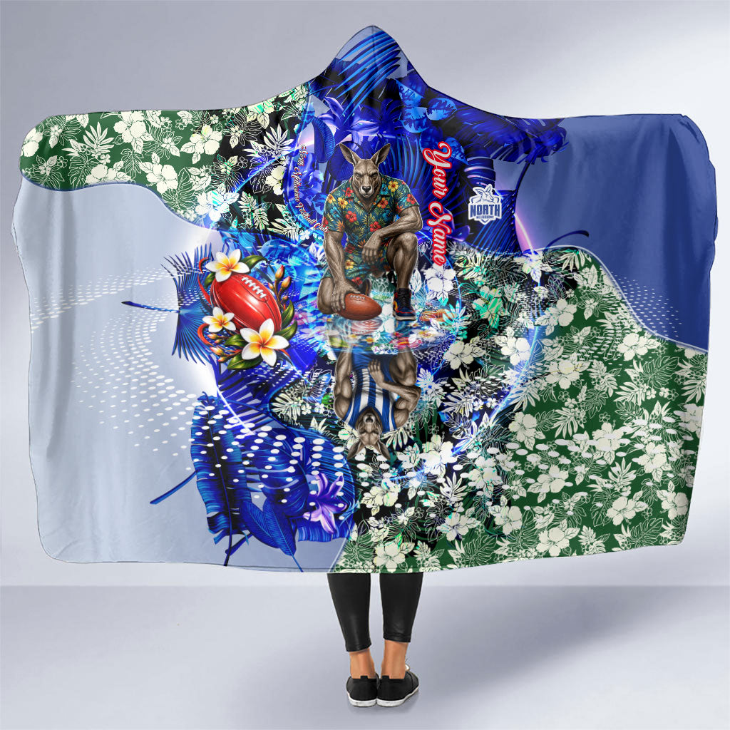 Personalized North Melbourne Football Kangaroos Hooded Blanket Tropical Hibiscus Flowers - Pacific Fusion Style