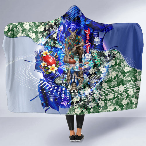 Personalized North Melbourne Football Kangaroos Hooded Blanket Tropical Hibiscus Flowers - Pacific Fusion Style