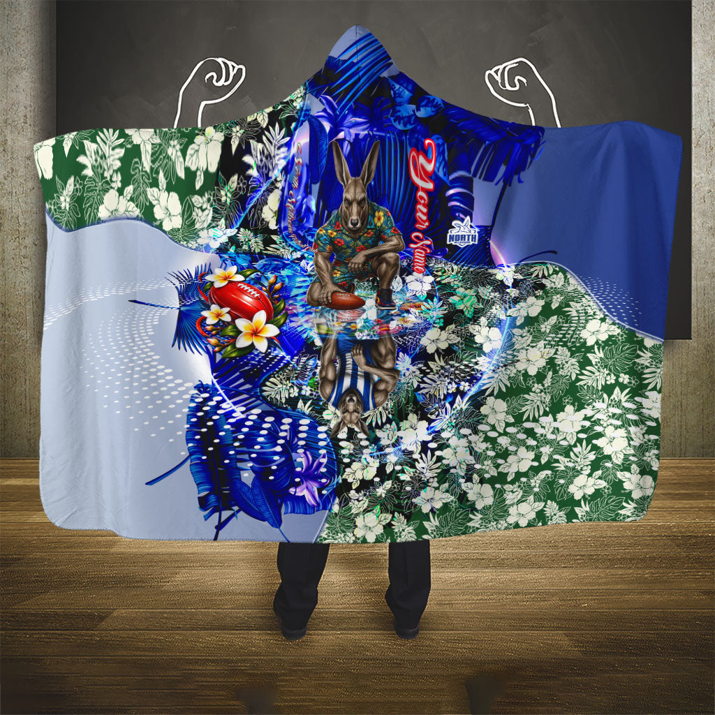 Personalized North Melbourne Football Kangaroos Hooded Blanket Tropical Hibiscus Flowers - Pacific Fusion Style