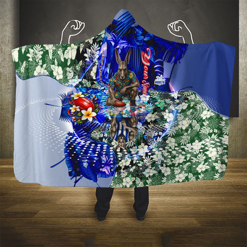 Personalized North Melbourne Football Kangaroos Hooded Blanket Tropical Hibiscus Flowers - Pacific Fusion Style